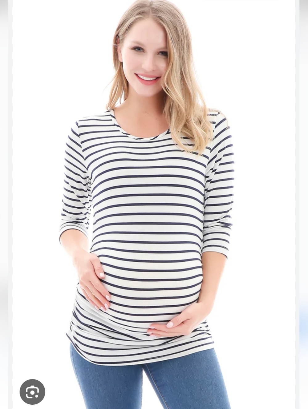 Smallshow Striped Navy and White Maternity Top - Classic Scoop Neck Small Show